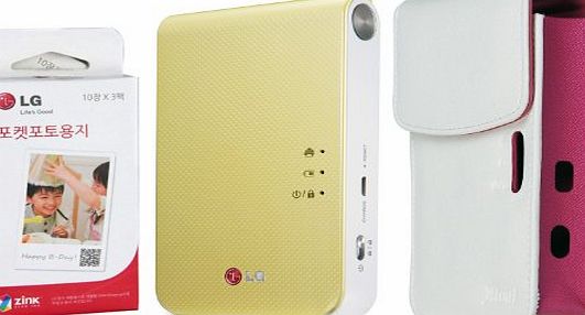 LG Electronics [SET] LG Pocket Photo 2 PD239 (Yellow) Portable Printer   Zink 30 Sheet   (White) Atout Premium Synthetic Leather Vintage Cover Case